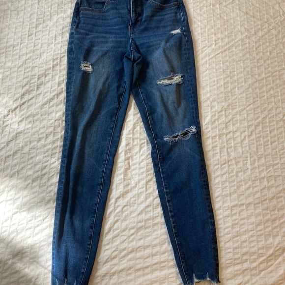 American Eagle Dark Blue Distressed Skinny Jeans - Picture 1 of 4